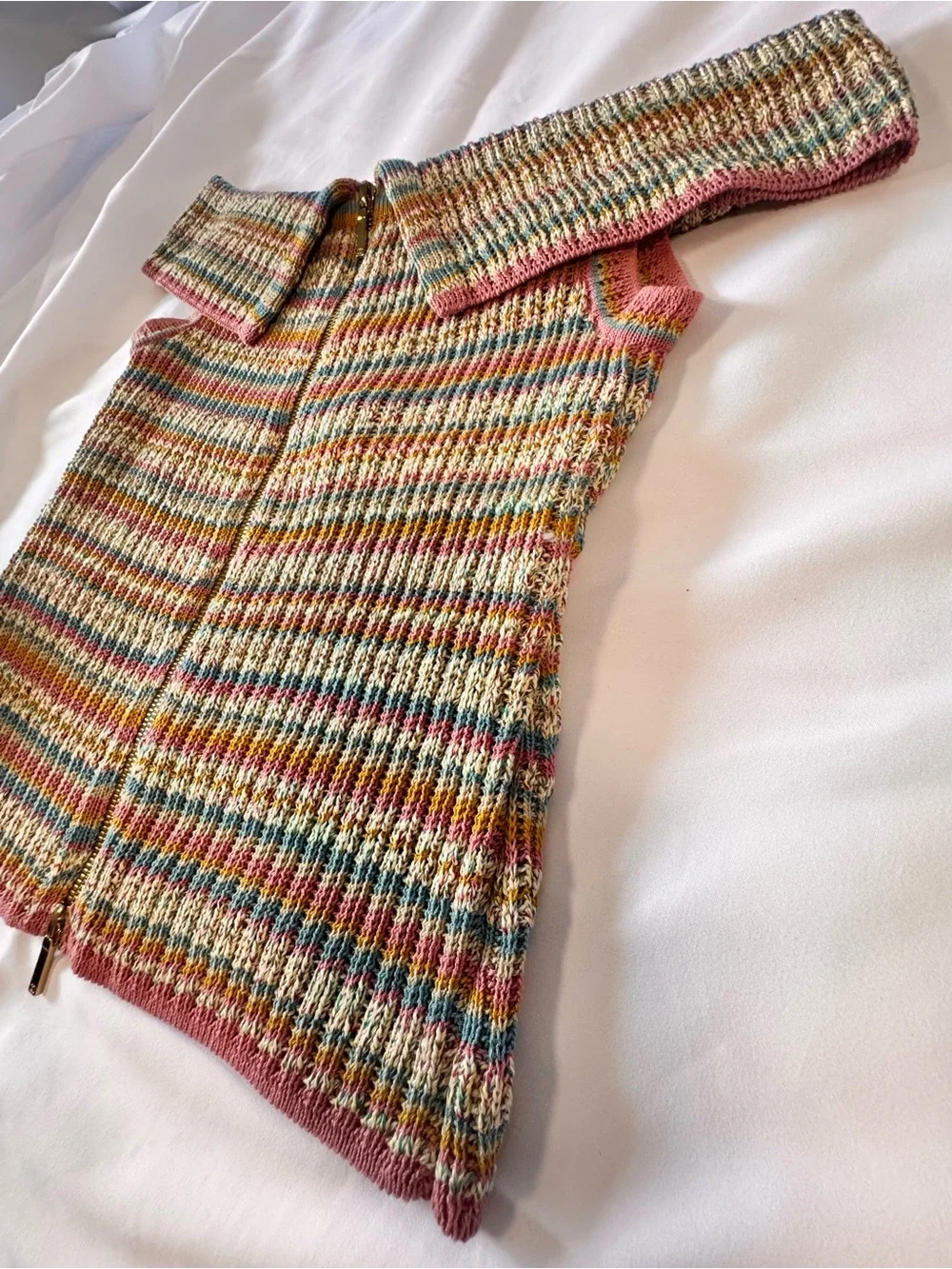 Chanel 2017 Cuba Cruise Multicolor Cotton Knit Off-Shoulder Top CC Buttons FR 38